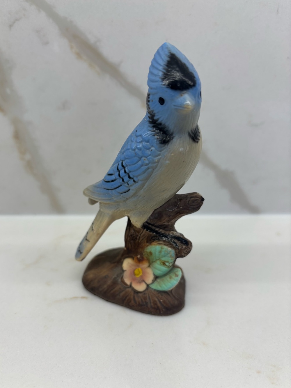 Vintage Blue Jay on Perch Hard Resin Handpainted